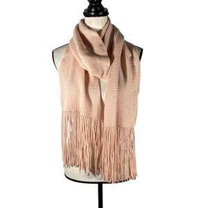 Castlerig 100% Cashmere beige Pink hue long Fringed Scarf textured soft neutral